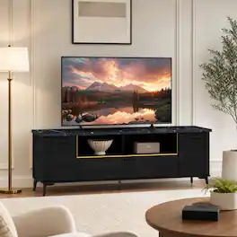 WELLFOR - Mid Century Modern TV Stand for TVs up to 75 Inch,Entertainment Center with Flip Door Cabinet - Black