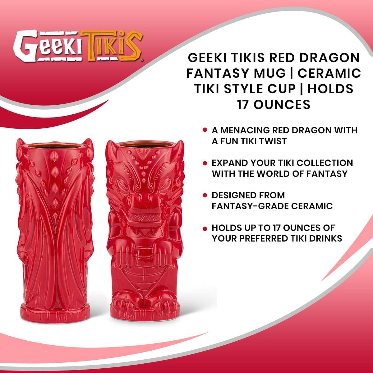 Geeki Tikis Red Dragon Fantasy Mug | Ceramic Tiki Style Cup | Holds 17 Ounces

- A Menacing Red Dragon with a Fun Tiki Twist
- Expand Your Tiki Collection with the World of Fantasy
- Designed from Fantasy-Grade Ceramic
- Holds Up to 17 Ounces of Your Preferred Tiki Drinks