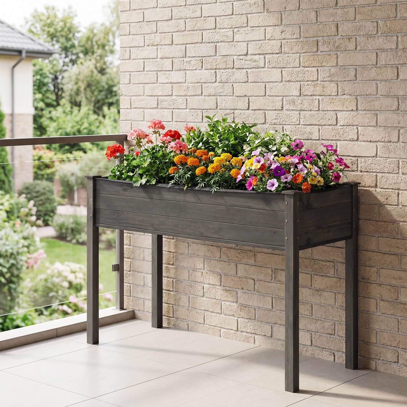 Alt View 3. Costway - Costway 2PCS Wooden Raised Garden Bed wirh Legs, Drainage Hols, Black Liner for Patio - Gray.