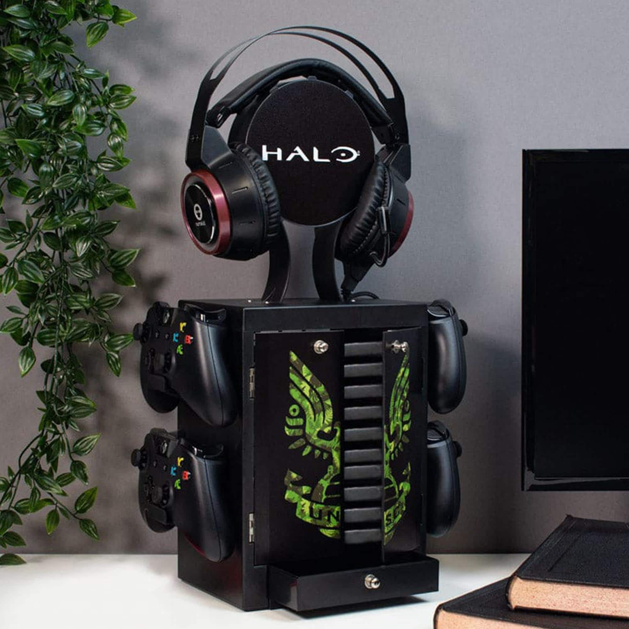 Halo Game Locker, Controller Holder, and Headset Stand Black