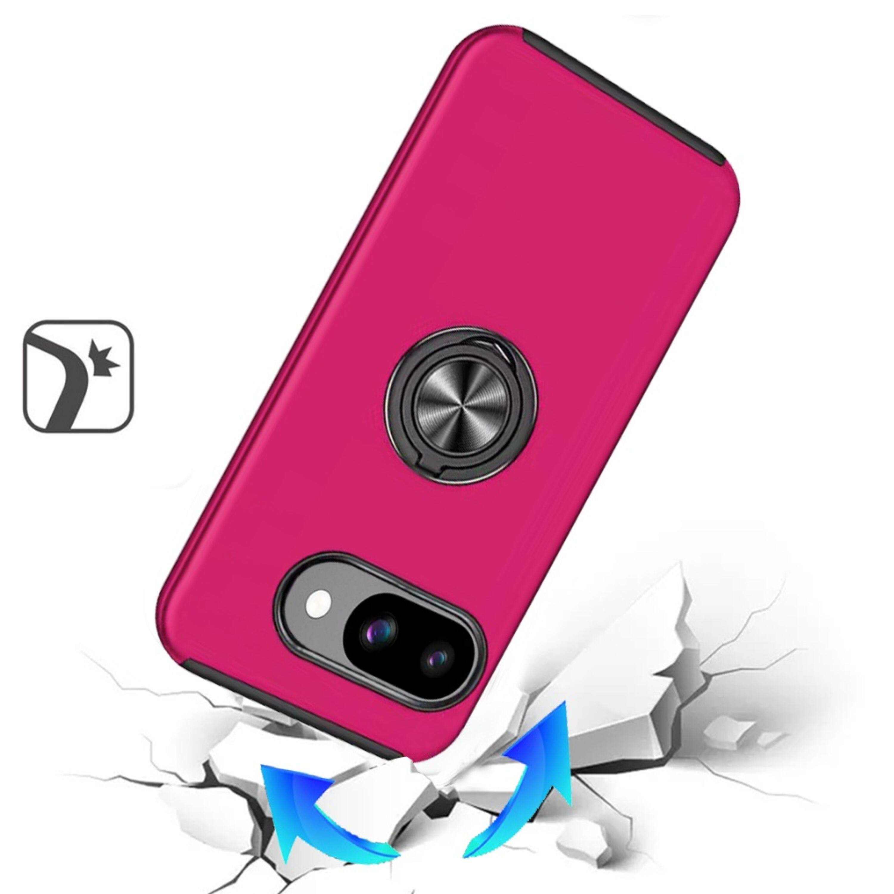 Left. Kitcheniva - Rubber Dual Layer Phone Case Magnetic Ring Stand With Tempered Glass For Google Pixel 10a Hot Pink - Hot Pink.