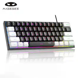 MageGee - 60% Gaming Keyboard, RGB Backlit 61‑Key Ultra‑Compact TS91 Ergonomic Waterproof Mechanical‑Feeling - WhiteBlack