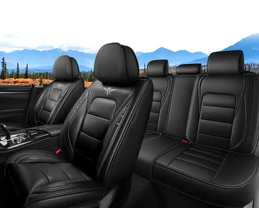 Front. COTTAGE - Seat Covers Custom Fit For Challenger Standed Front Set Leather Cushion Waterproof Car Cover Full Automobile - Black Standard.