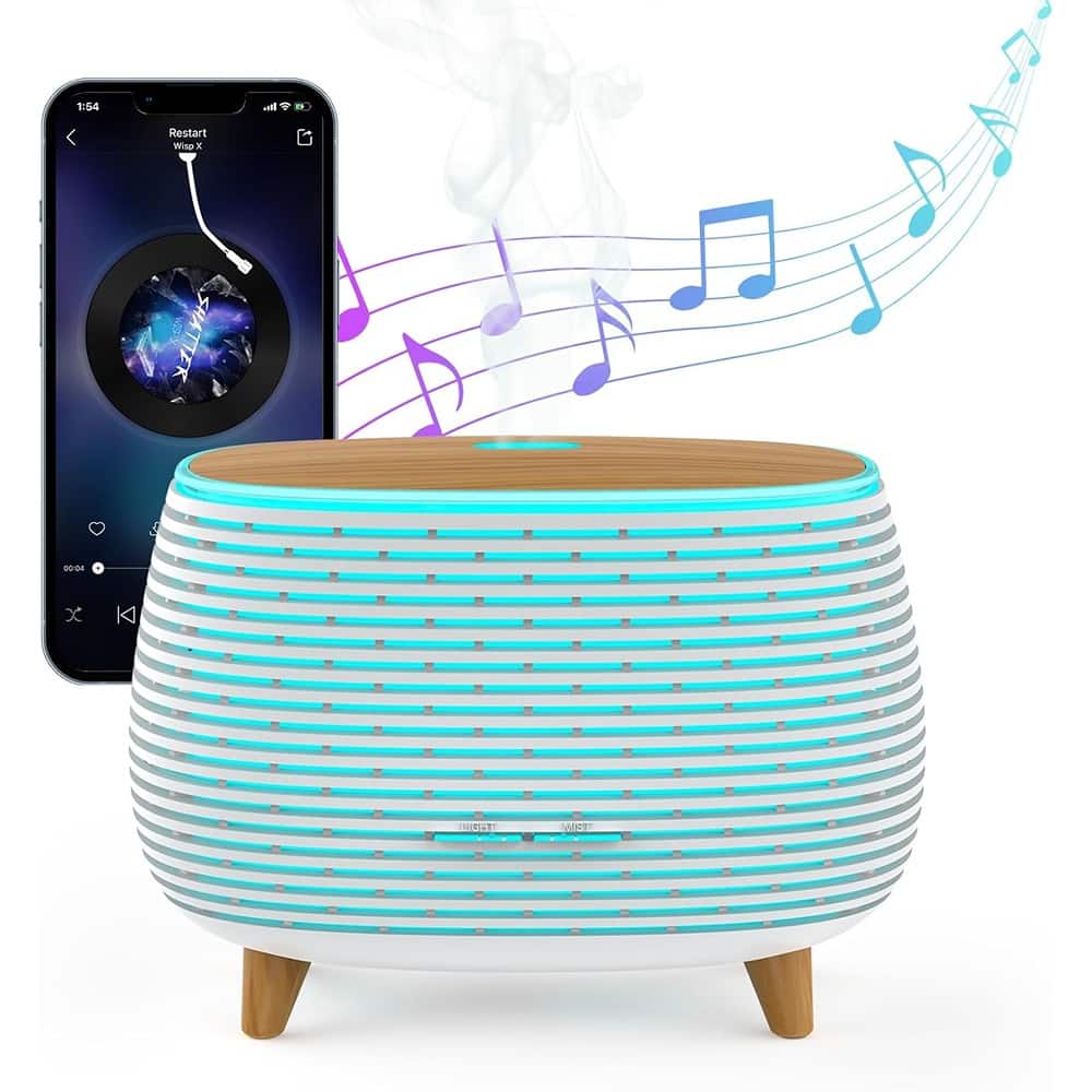 RTMB - 2-in-1 Bluetooth Speaker & Diffuser – 400ml, Ultrasonic, 7-Color Light, White/Wood