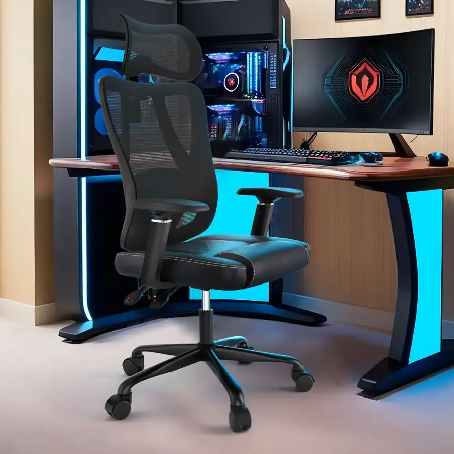Alt View 14. ACGAM - Ergonomic Mesh Office Chair, High Back Gaming Chair w/ Lumbar Support, 1D Adjustable Armrest, Height & Tilt, Metal Base - Black.