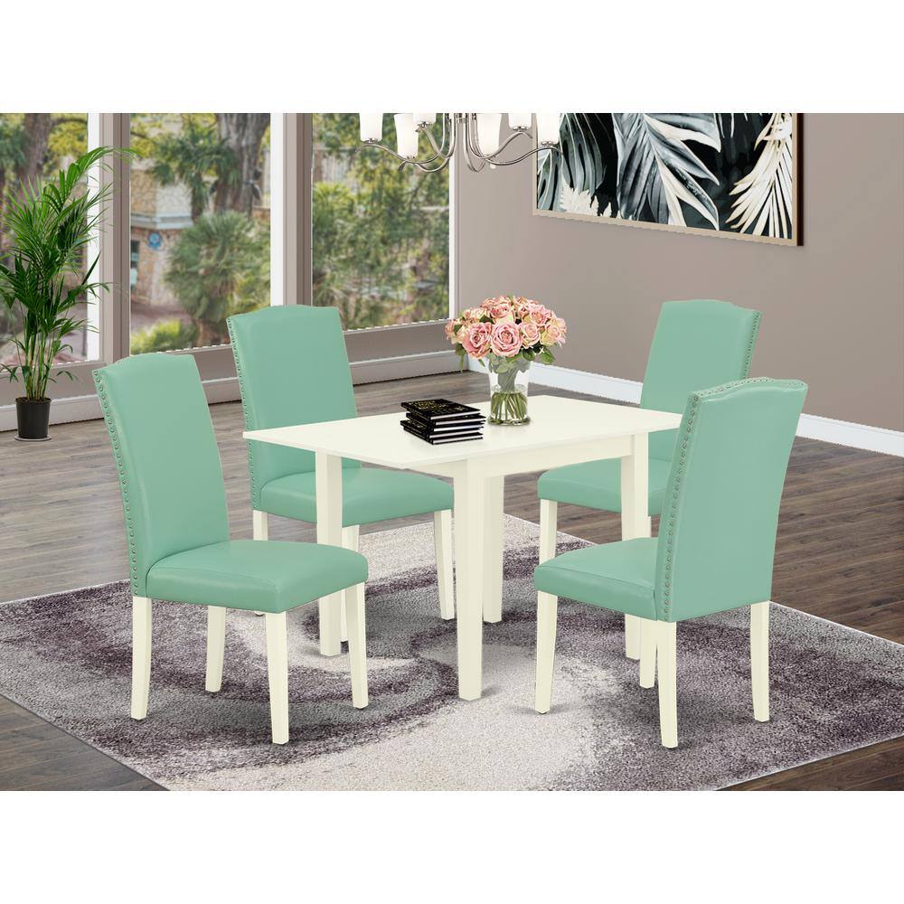 Angle. East West Furniture - Dining Room Set Linen White - Brown.