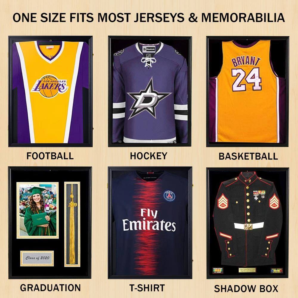 ONE SIZE FITS MOST JERSEYS & MEMORABILIA

FOOTBALL
- LOS ANGELES LAKERS

HOCKEY
- Dallas Stars

BASKETBALL
- BRYANT 24

GRADUATION
- Class of 2020

T-SHIRT
- Fly Emirates

SHADOW BOX
- Key