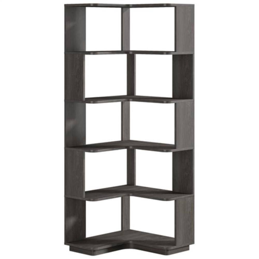Hivvago - Multifunctional 6 Shelf Corner L-Shaped Bookcase in Dark Grey Wood Finish - Gray