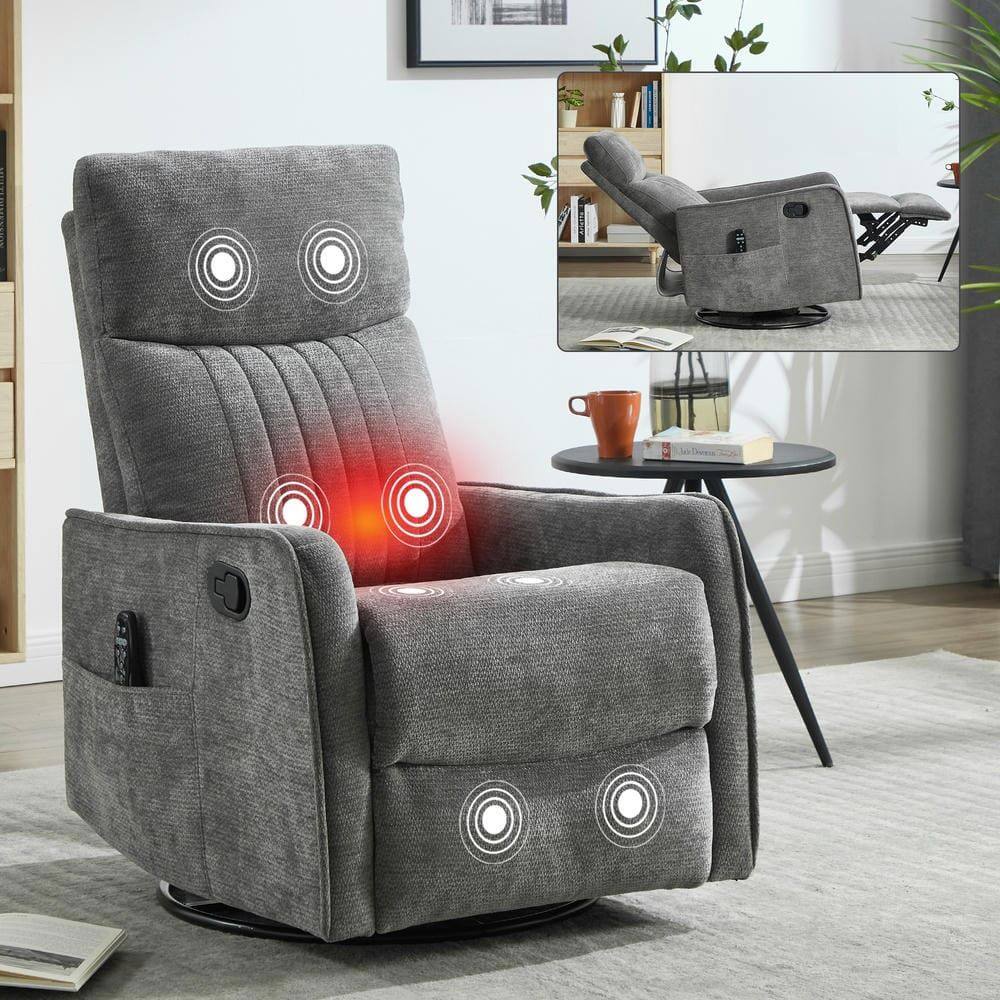 Back. Kadyn - Heat Massage Recliner Chair, 8 Vibration Modes & Lumbar Heat, Rocker Swivel, Manual Control, Dark Gray - Gray.