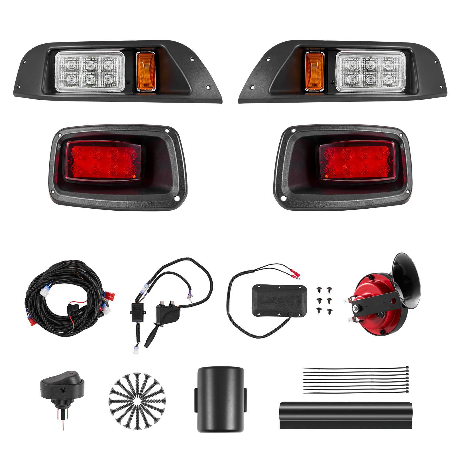 Front. VEVOR - Golf Cart Light Kit,12 Volt,Street Legal LED Headlight and Tail Light Kit with Wiring Harness, Turn Signals,Hazard Light - Black.