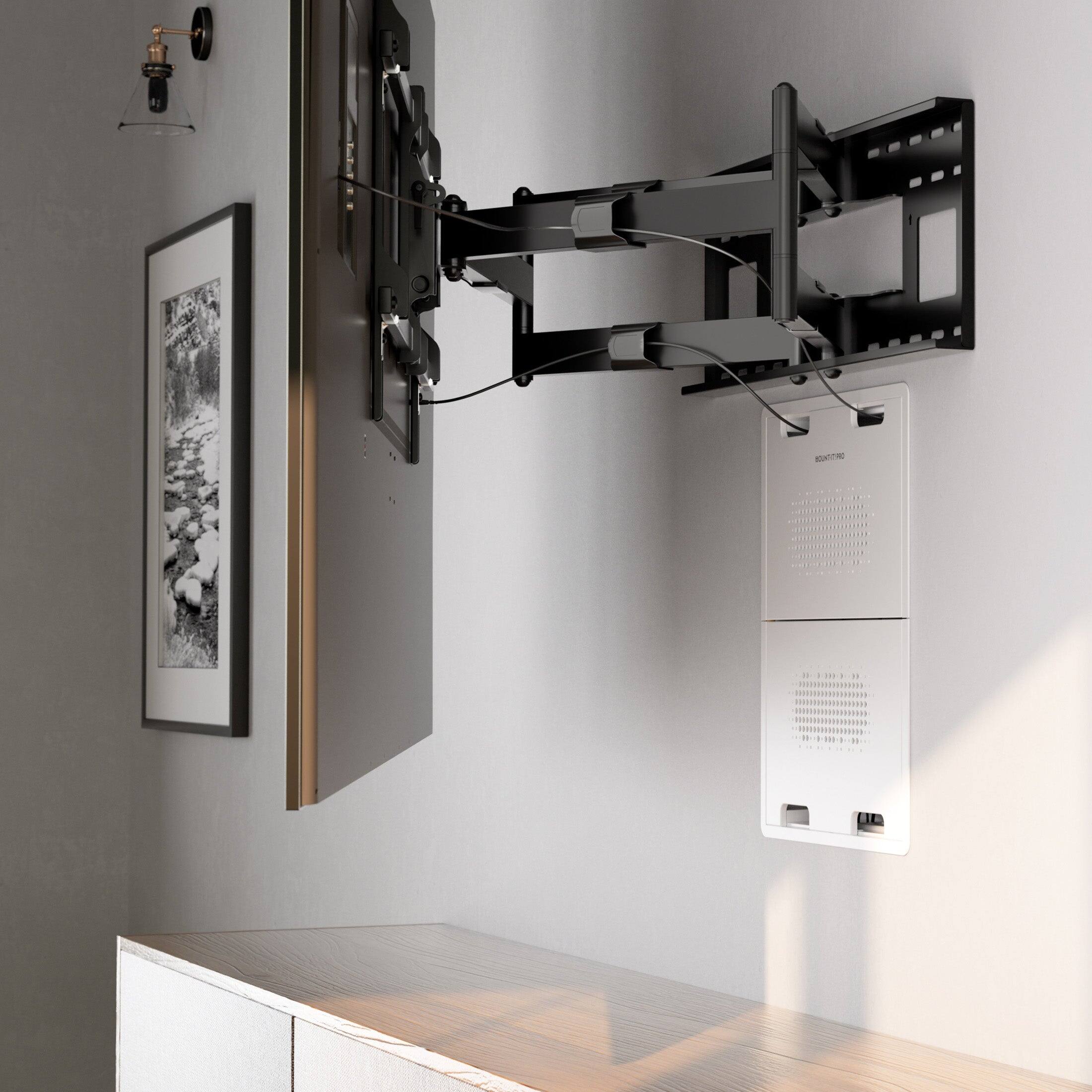 Angle. Mount-It! - Large In-Wall Media Box for TVs – Recessed Cable & Device Storage, Wi-Fi Transparent, White - White.
