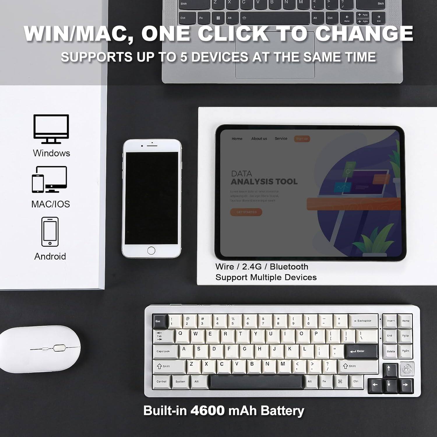 - 2 X C V D N M 2 V 3 , - . - EuE Tu - . All EM . a I 4 - - WIN/MAC, ONE CLICK TO CHANGE SUPPORTS UP TO 5 DEVICES AT THE SAME TIME
- Home Allout as Service 3OTD Windows DATA ANALYSIS TOOL MAC/IOS Android Wire / 2.4G / Bluetooth Support Multiple Devices
- 5 I e 2 5 . e 4 1 . . - . I . - . SAtaI - .0 o W  R T Y  - O P - - I 1 - .  PVE Catias A S D F G H J  L - - .  Babu DeNTA Pbe - Z x C V  N M 4 J 1 I BW Suhal Sustan - A ta  CN Built-in 4600 mAh Battery