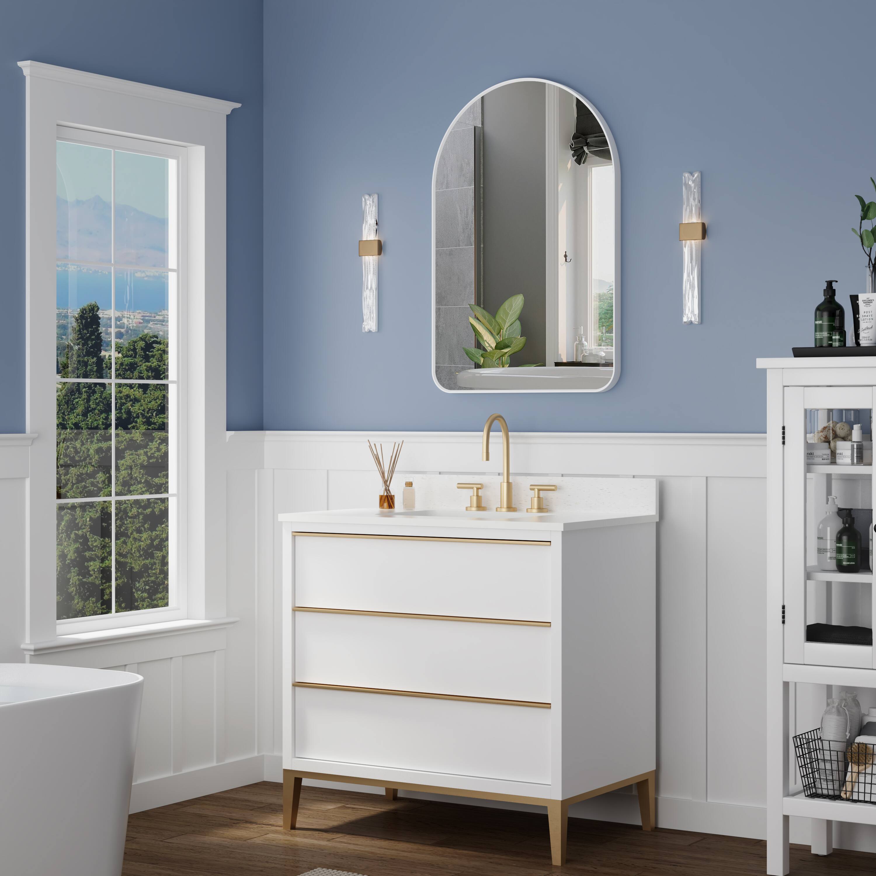 Alt View 1. WELLFOR - 24 in. W x 36 in H Arch Anodized Aluminum Framed Wall Bathroom Vanity Mirror - White.