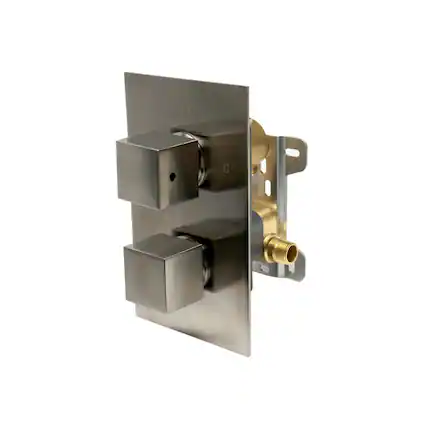Front. Alfi - Brushed Nickel Square Knob 1 Way Thermostatic Shower Mixer - Silver.