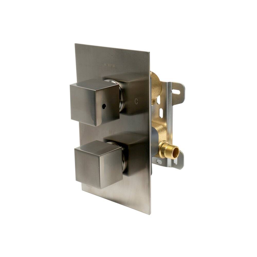 Front. Alfi - Brushed Nickel Square Knob 1 Way Thermostatic Shower Mixer - Silver.