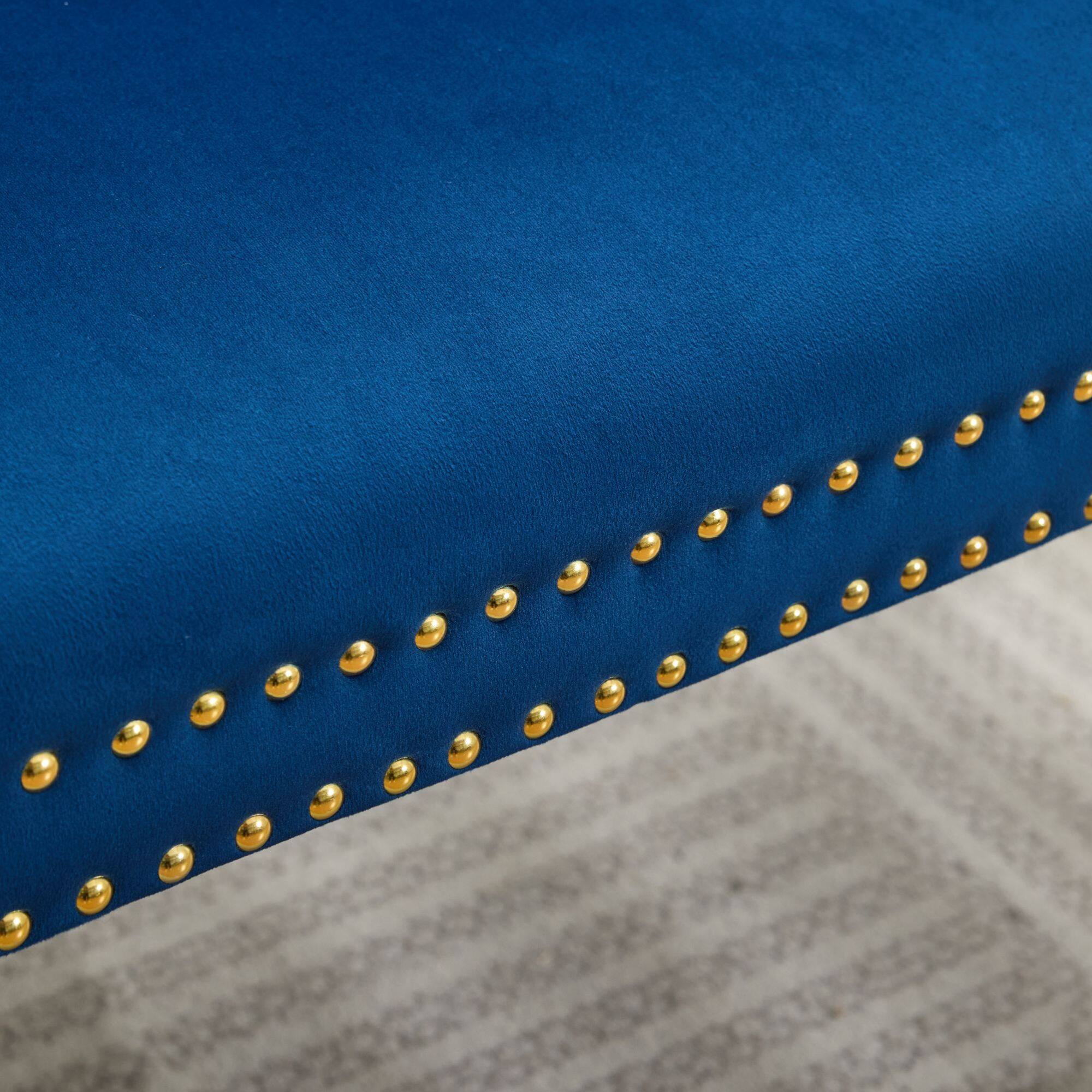 Alt View 7. GOODSILO - Velvet Tufted Double Seater Dining Bench with Gold Accent Legs for Kitchen and Dining Room Seating - Blue.