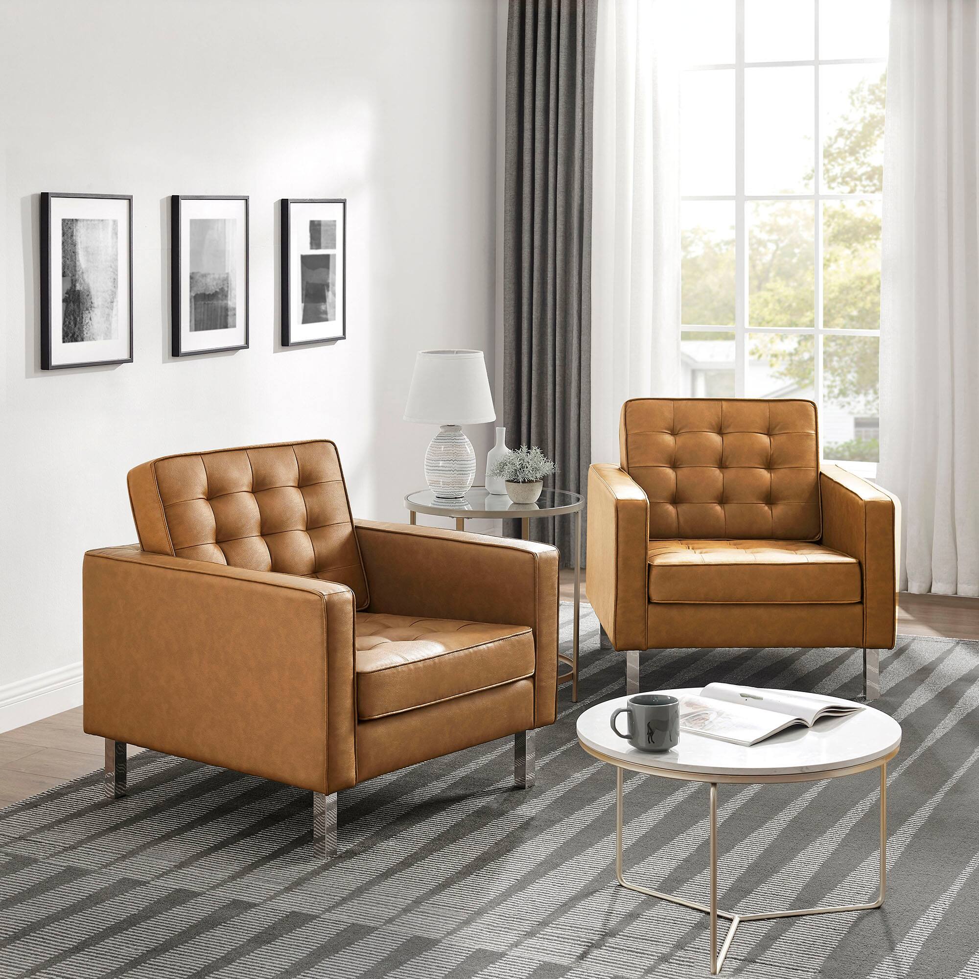 Alt View 4. Modway - Loft Tufted Vegan Leather Armchairs Set of 2 by Modway - Brown.