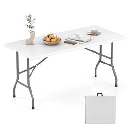 Costway - 5 FT Portable Folding Picnic Table with Wood Grain HDPE Tabletop & Metal Frame - White