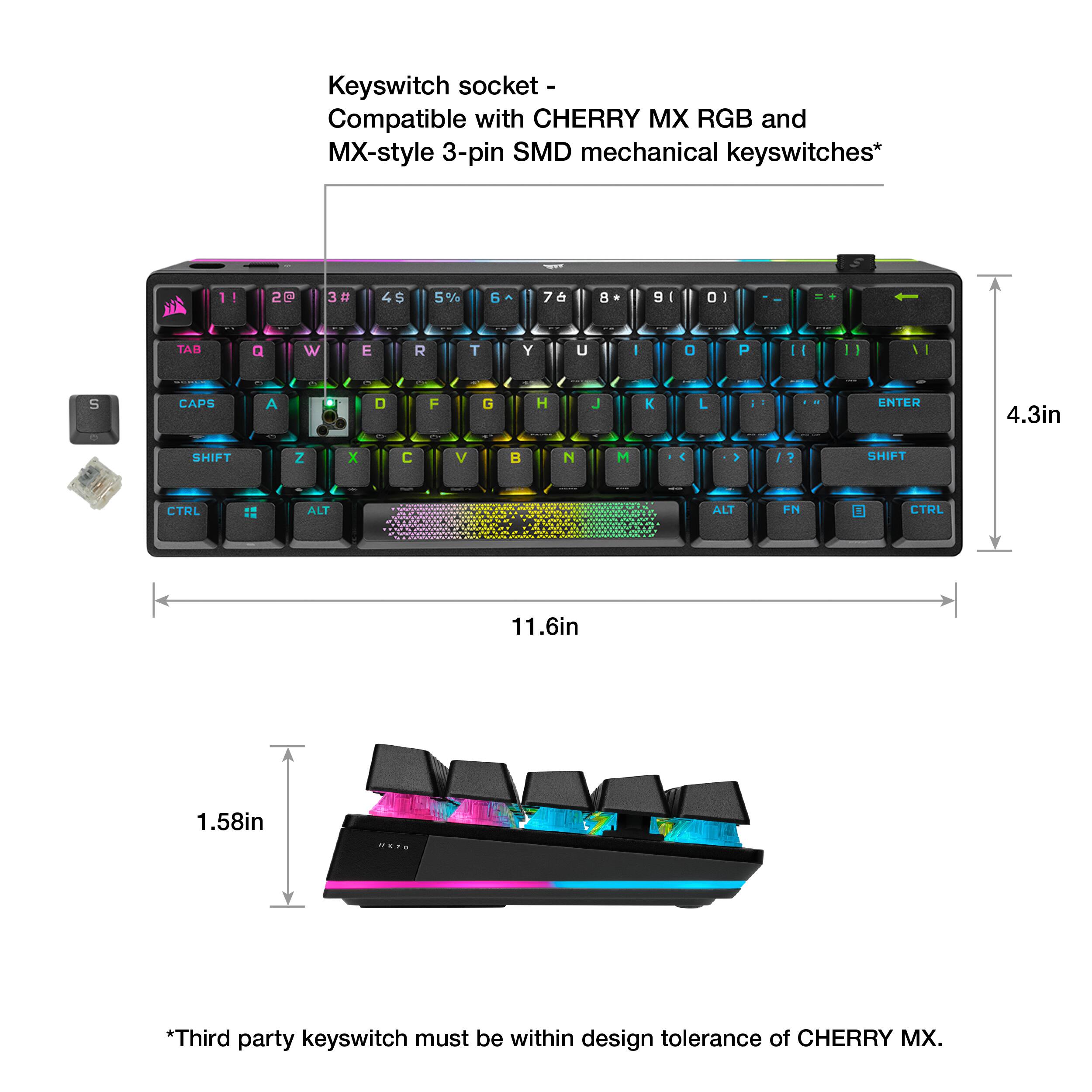 Alt View 14. CORSAIR - K70 Pro Mini Wireless 60% RGB Mechanical Cherry MX SPEED Linear Switch Gaming Keyboard with swappable MX switches - Black.