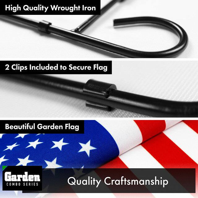 High Quality Wrought Iron  
2 Clips Included to Secure Flag  
Beautiful Garden Flag  
Quality Craftsmanship  

Garden COMBO SERIES
