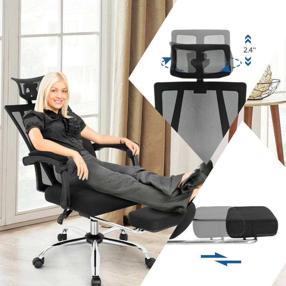 Alt View 2. Kadyn - Ergonomic Recliner Mesh Office Chair with Adjustable Footrest-Black, Home Office Computer Desk Chair - Black.