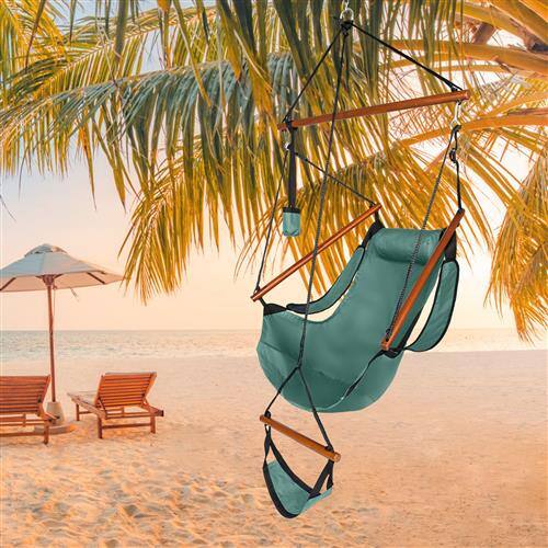 Alt View 9. Winado - 5FT Hammock Hanging Sky Chair, Air Deluxe Swing Seat with Cup Holder, Wooden Stick, Chain for Indoor Outdoor Garden - Green.