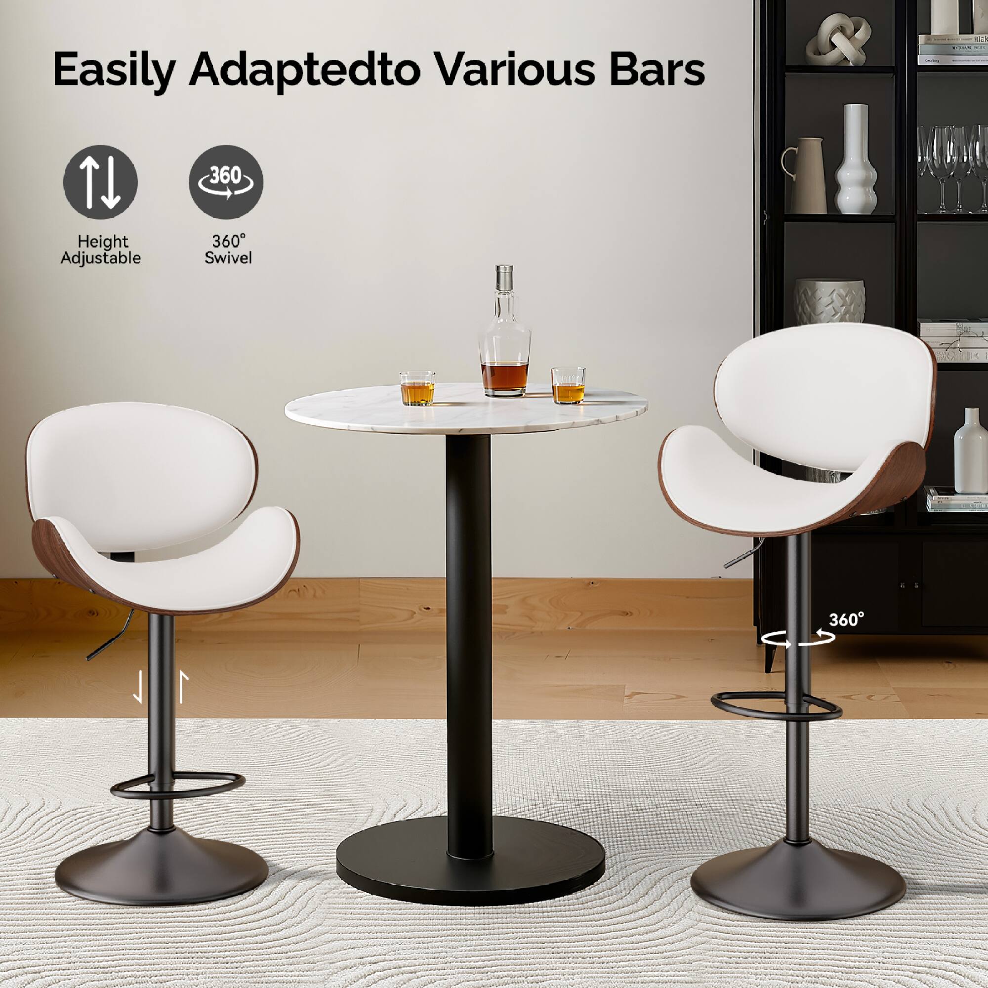 Easily Adapted to Various Bars

- Height Adjustable
- 360° Swivel
- 360°