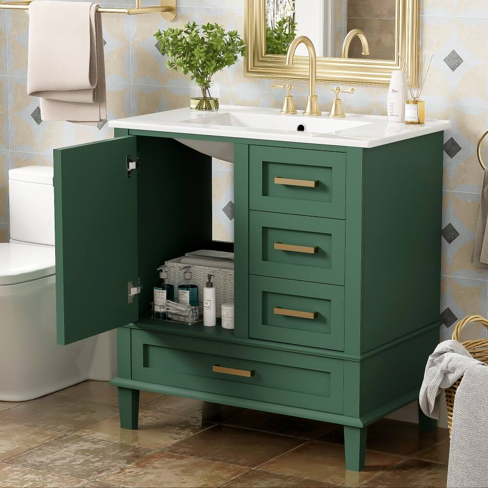 Left. Loheer - Loheer 30 inch green bathroom vanity with sink combo, freestanding cabinet, solid wood frame - Green.