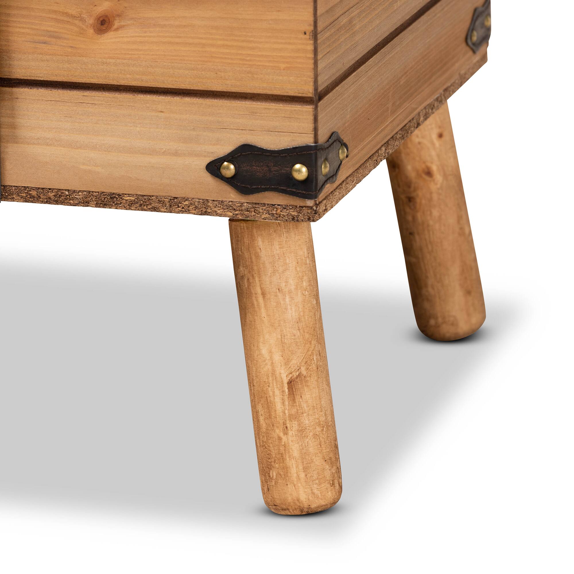 Alt View 4. Baxton Studio - Amena Rustic Transitional PU Leather Upholstered and Oak Finished Wood Large Storage Ottoman - Brown/Oak.