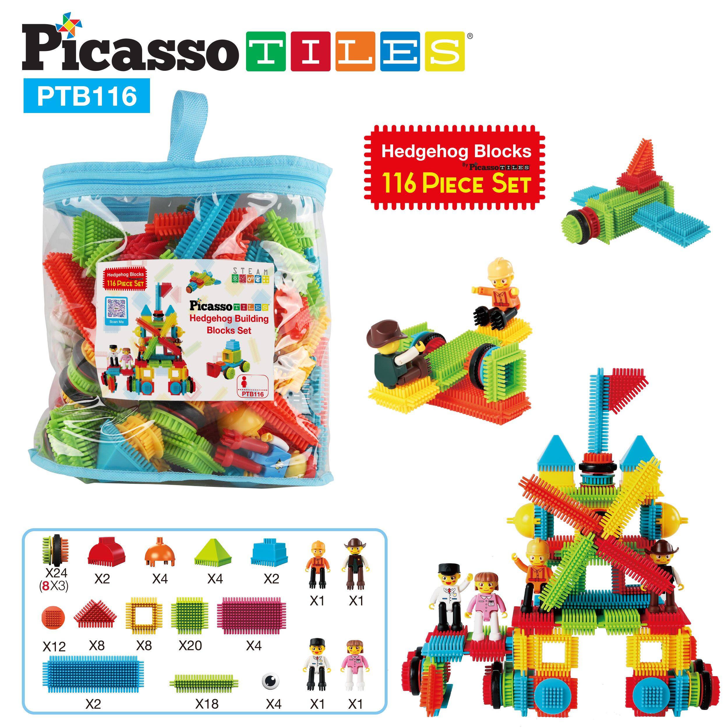 Picasso TILES  
PTB116  
Hedgehog Blocks  
116 PIECE SET  

Picasso Hedgehog Building Blocks Set  
STEAM  
116 Pieces Set  

X24 (8X3)  
X2  
X4  
X4  
X2  
X1  
X1  
X12  
X8  
X8  
X20  
X4  
X2  
X18  
X4  
X1  
X1