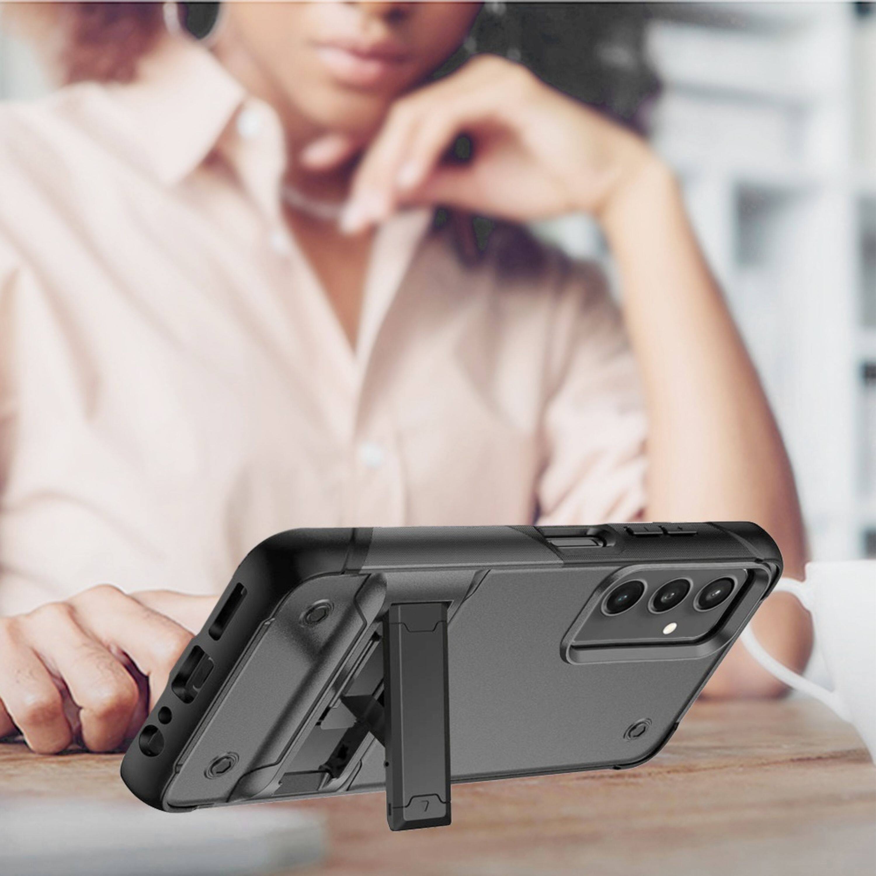 Left. Kitcheniva - Protective Phone Cover With Built-in Kickstand For Samsung Galaxy S24+ Grey - Grey.