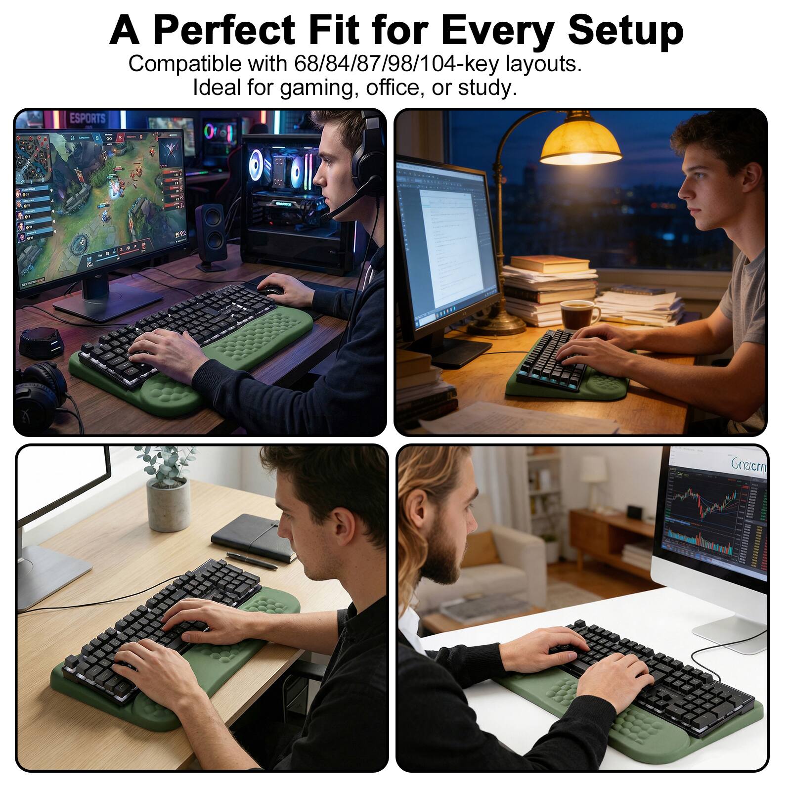 A Perfect Fit for Every Setup  
Compatible with 68/84/87/98/104-key layouts.  
Ideal for gaming, office, or study.