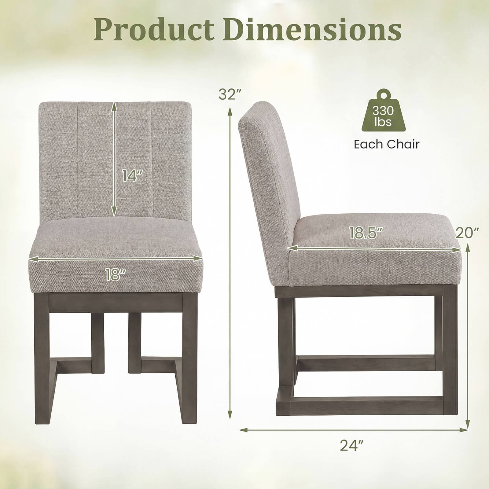Product Dimensions  
32"  
330 lbs Each Chair  
14"  
18.5"  
20"  
18"  
24"