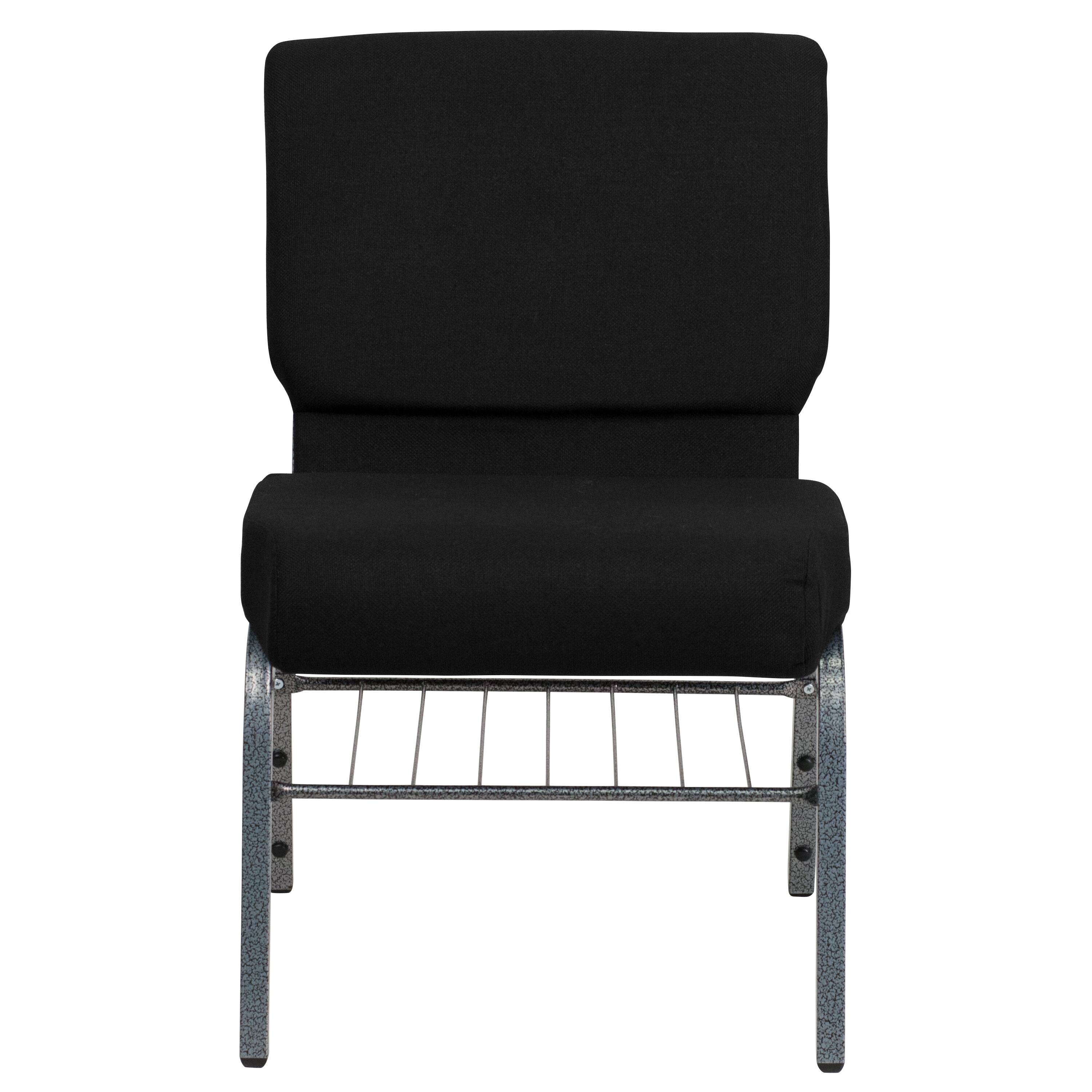 Alt View 7. Emma + Oliver - Auditorium Chair - 21" Seat - Book Rack - Black Fabric/Silver Vein Frame.