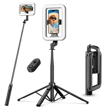 Front. Mybat Pro - MyBat Pro Spotlight Tripod Aluminum Alloy Stand with LED Light - Black.