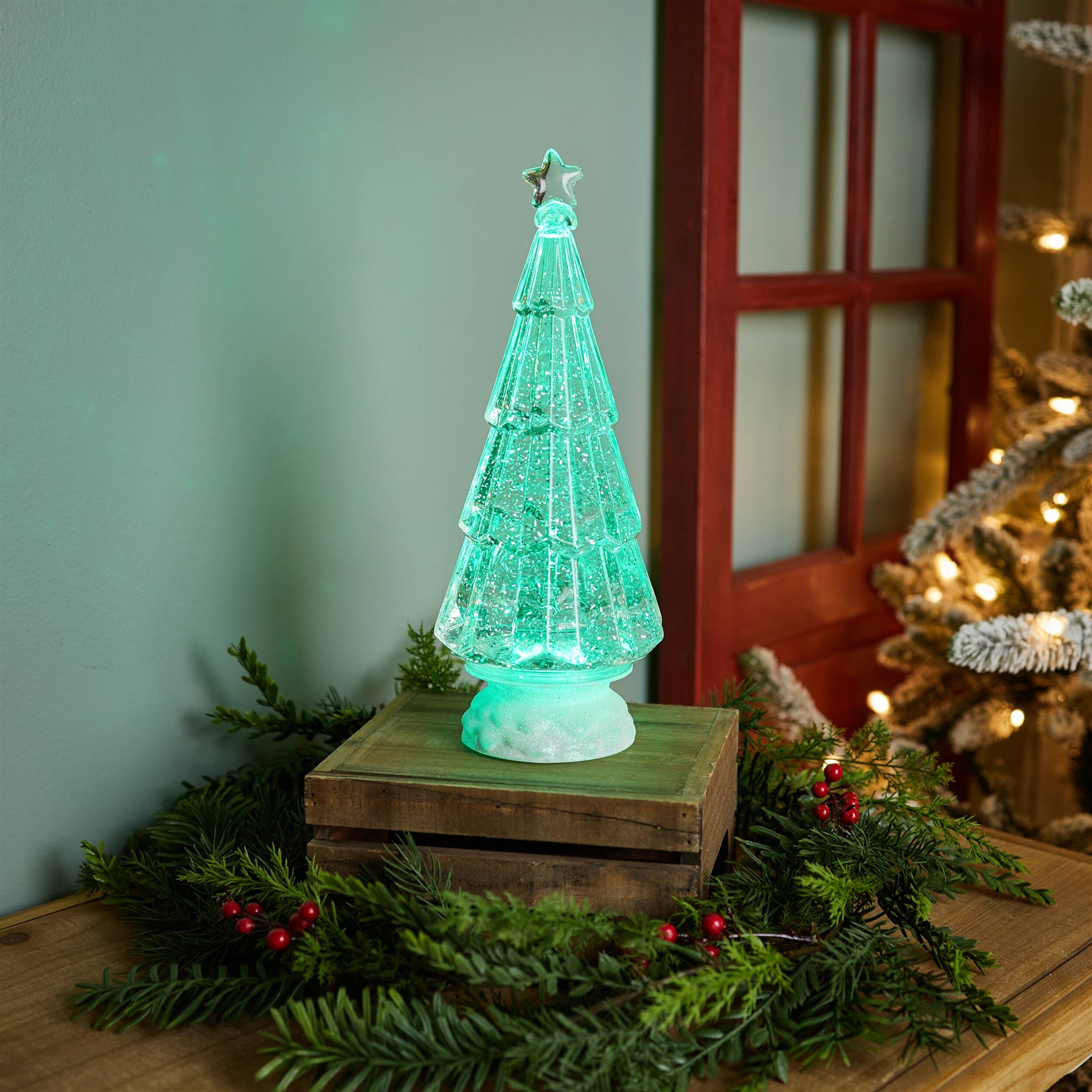 Left. BreeBe - Green LED Christmas Tree 12"H - Green.