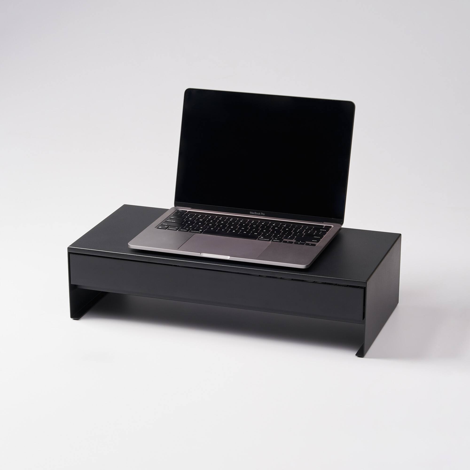 Alt View 9. Yamazaki Home - Monitor Stand With Drawer - Steel - Black.