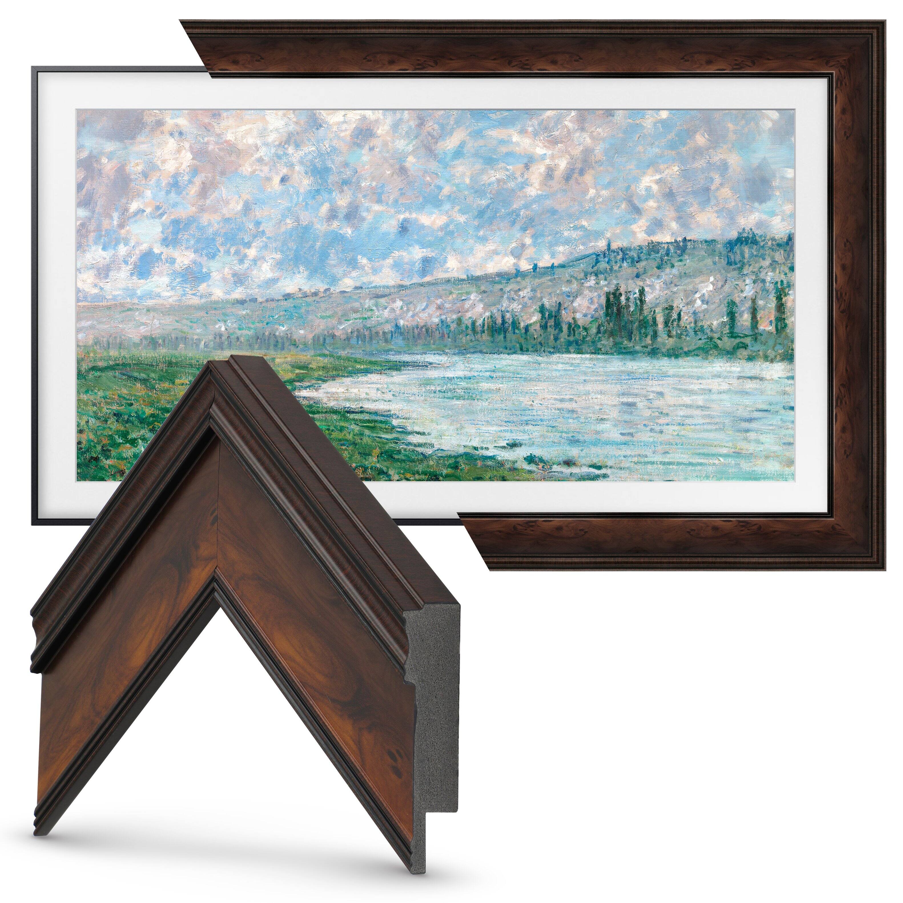 Left. Deco TV Frames - Premiere Bezel for Samsung the Frame TV - 85" - Burlwood.