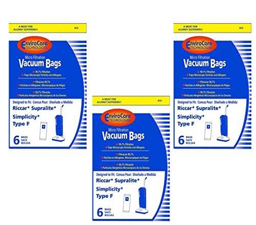 A MUST FOR ALLERGY SUFFERERS  
EnviroCore TECHNOLOGIES Micro Filtration Vacuum Bags  
Designed to Fit Concu Four Diseado a Medida Riccar* Supralite Simplicity* Type F BAGS 6 BOLSAS SACS  

A MUST FOR ALLERGY SUFFERERS  
EnviroCore TECHNOLOGIES Micro Filtration Vacuum Bags  
Designed to Fit Concu Four Diseado a Medida Riccar* Supralite Simplicity* Type F BAGS 6 BOLSAS SACS