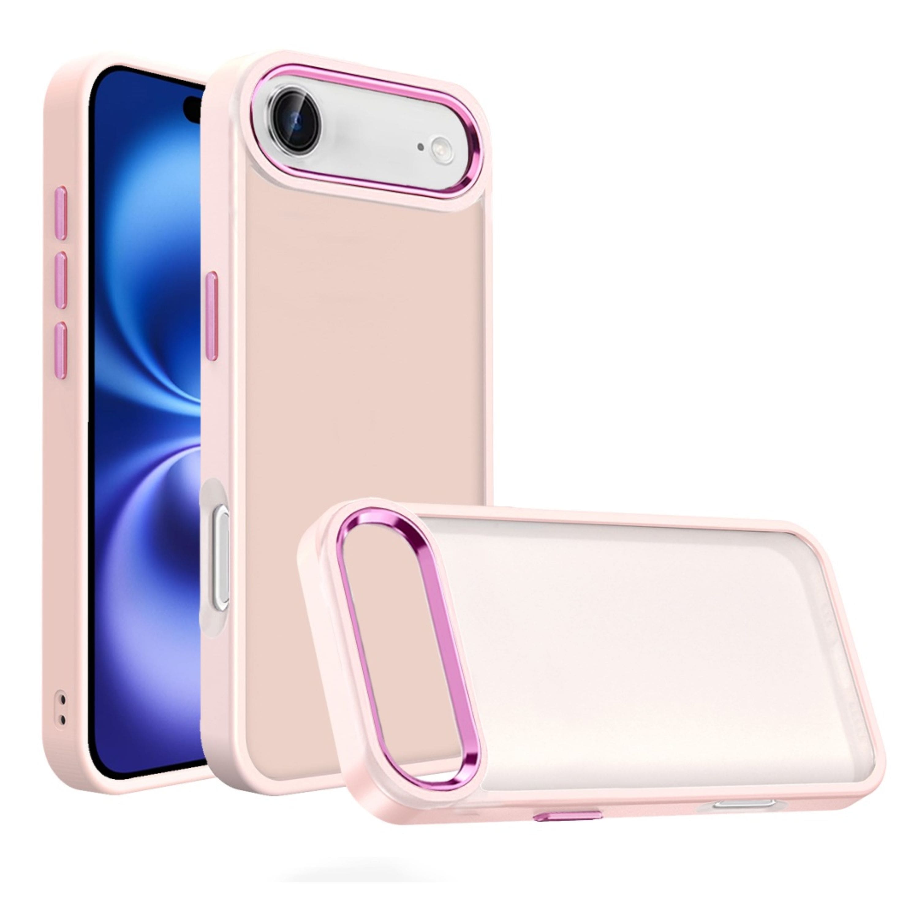 Kitcheniva - Smooth Thick Acrylic Metal Buttons Phone Case With Tempered Glass For iPhone Air - Light Pink
