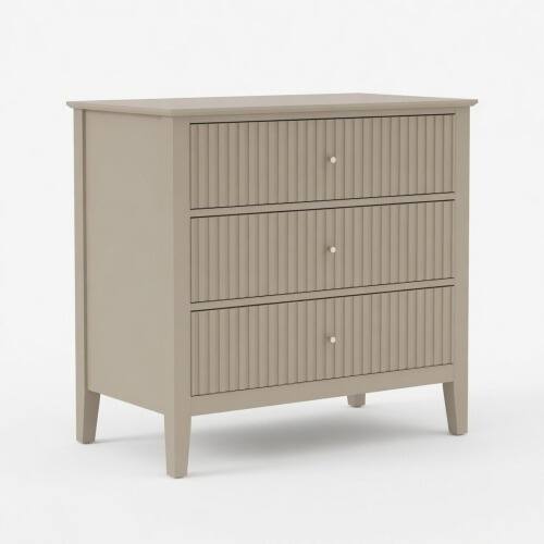 Alt View 6. LUCKY ONE - 32" Assembled Wide Fluted Nightstand 3-Drawer - Beige.