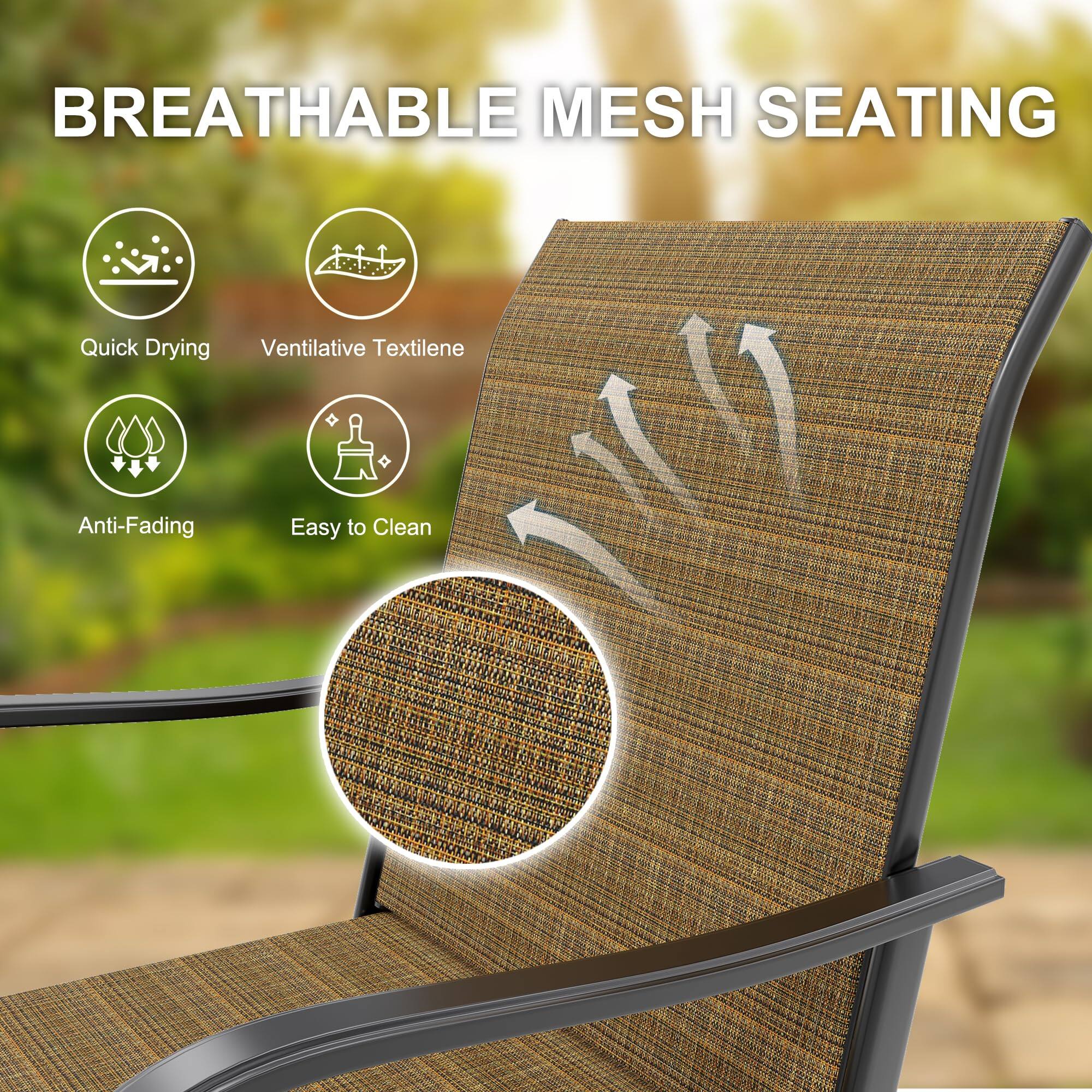 BREATHABLE MESH SEATING

- Quick Drying
- Ventilative Textilene
- Anti-Fading
- Easy to Clean