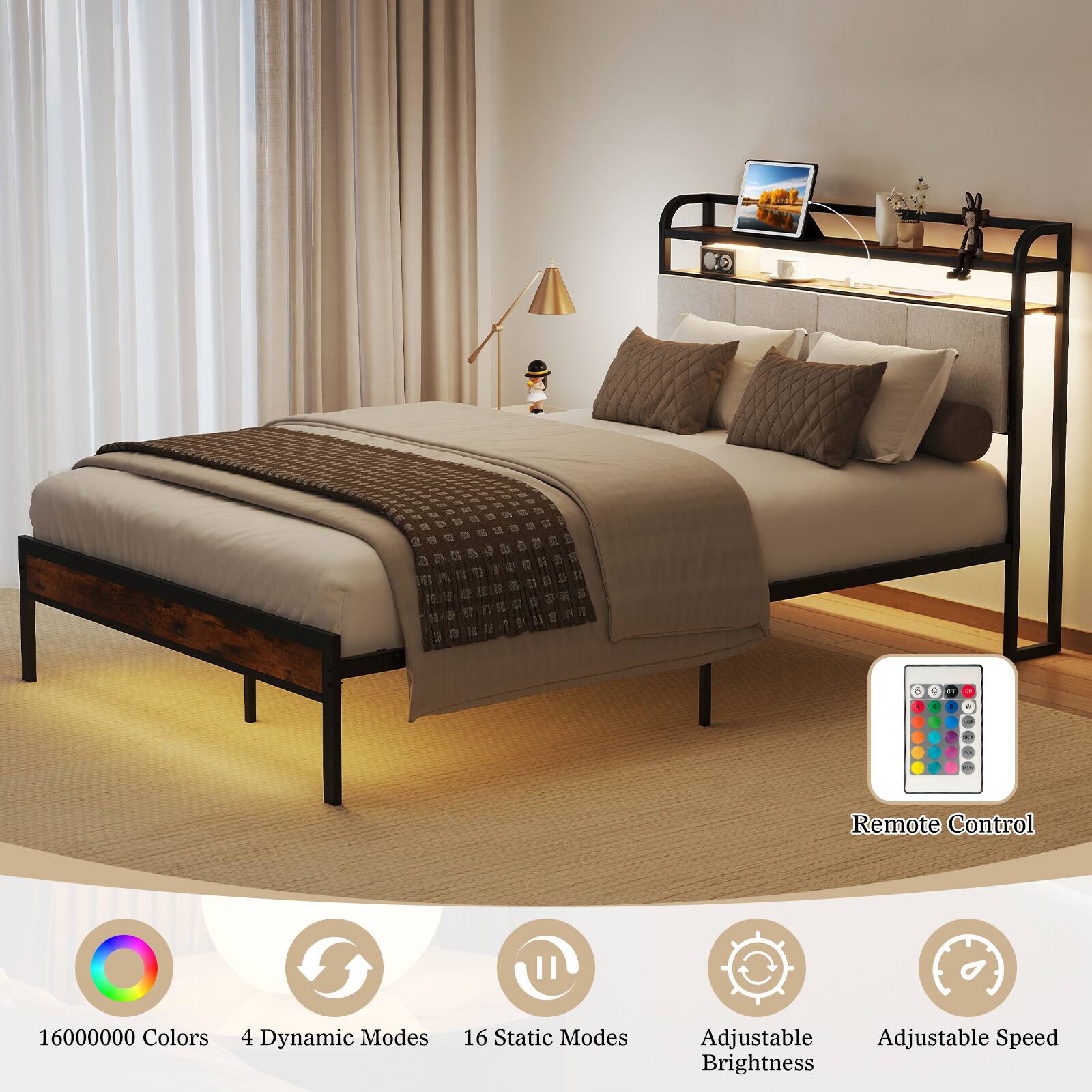 L 4 V . - . - - d Remote Control  
16000000 Colors  
4 Dynamic Modes  
16 Static Modes  
Adjustable Brightness  
Adjustable Speed