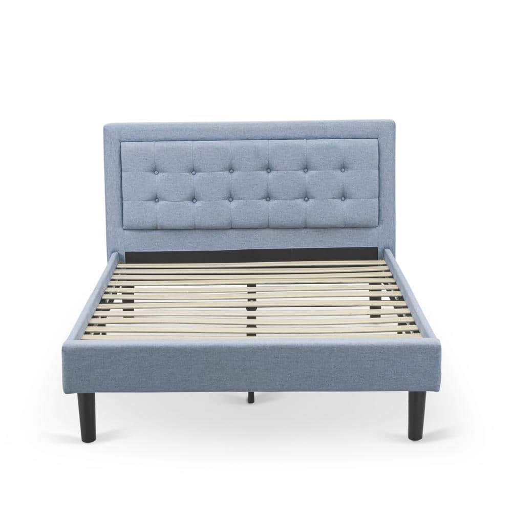 East West Furniture - FN11F-1HA15 2-Pc Fannin Full Size Bedroom Set with 1 Wood Bed Frame and a Mid Century Modern Nightstand - Denim Blue