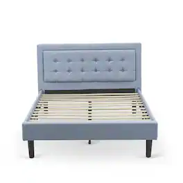 East West Furniture - FN11F-1GO15 2-Pc Platform Full Size Bed Set with 1 Bed Frame and a Night Stand for Bedrooms - Linen Fabric - Denim Blue