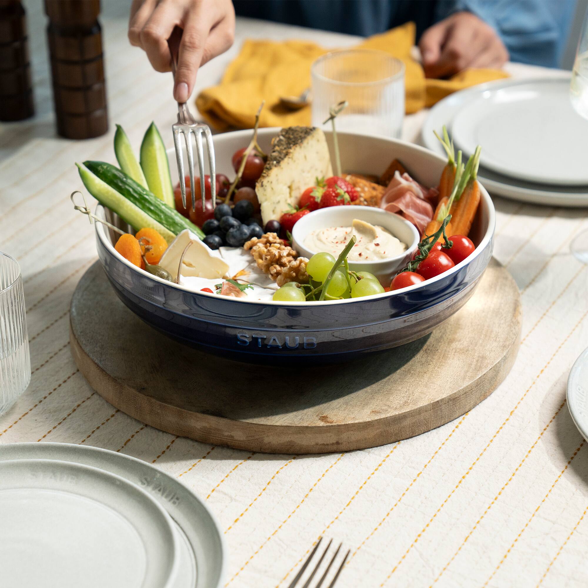 Alt View 1. Staub - Staub Ceramic 11.5-inch Shallow Serving Bowl - Dark Blue - Dark Blue.