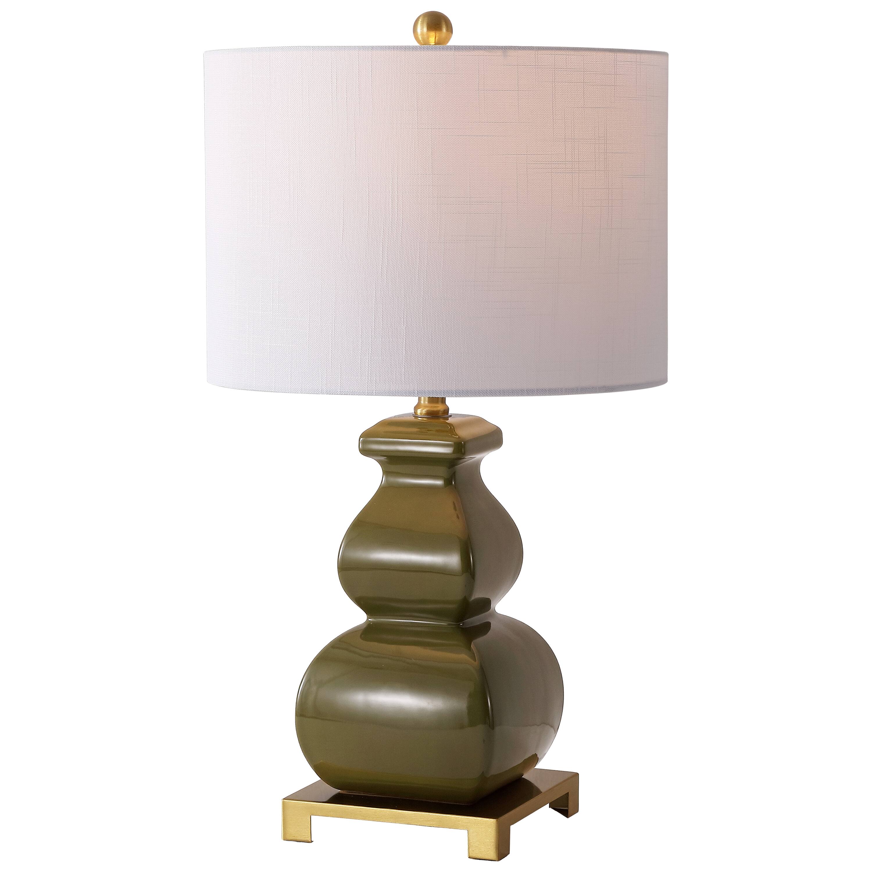 Front. Jonathan Y - Vienna 25.5" Transitional Ceramic Gourd Table Lamp, Classic Green with Brass Gold Base for Living Room - Green.