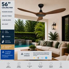 ENLIGHT - 56" Smart Ceiling Fan, IP66 Outdoor/Coastal, Weather Resist, Efficient + Quiet DC Motor, Reverse Mode, Matter, 3 Blades - Walnut Woodgrain