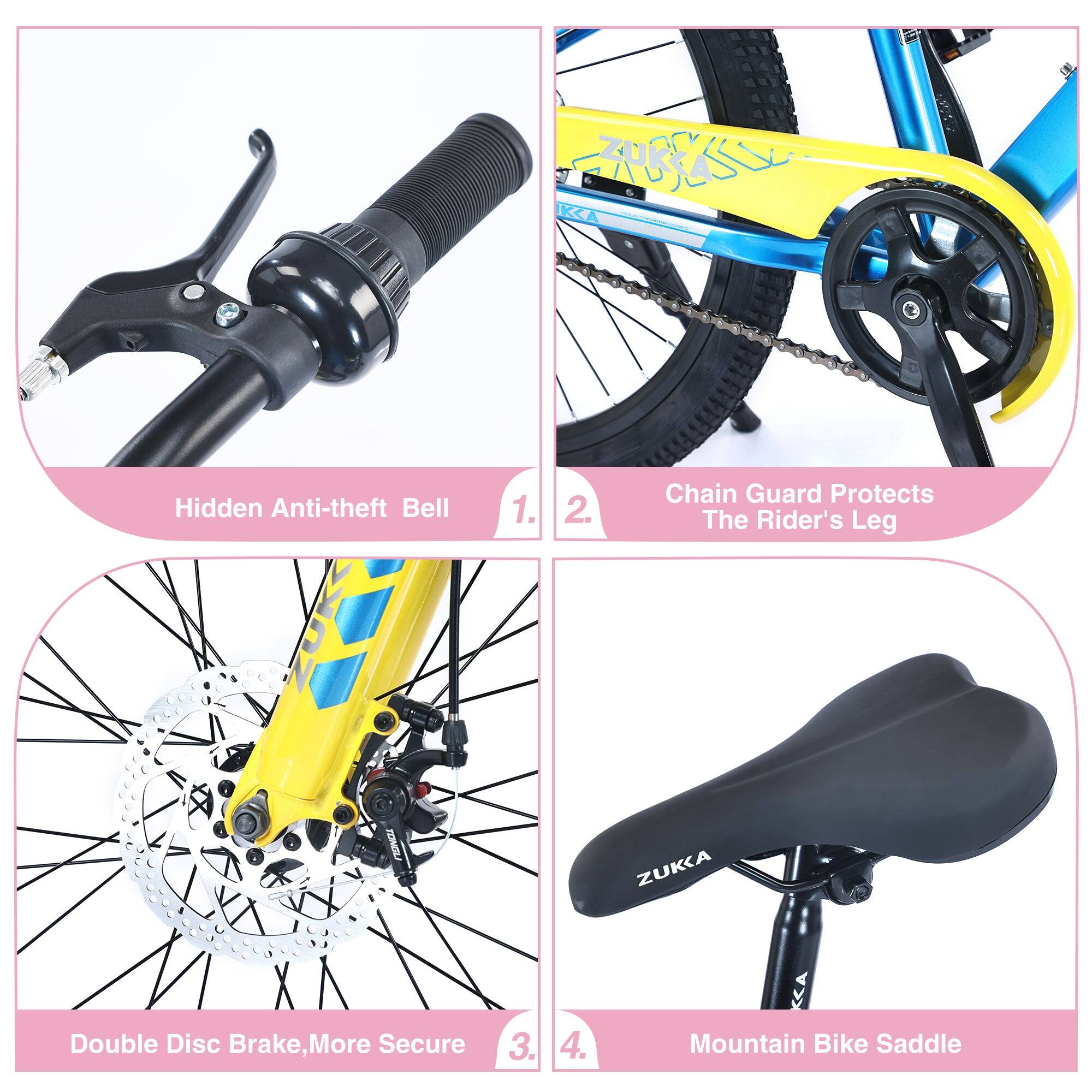 1. Hidden Anti-theft Bell  
2. Chain Guard Protects The Rider's Leg  
3. Double Disc Brake, More Secure  
4. Mountain Bike Saddle