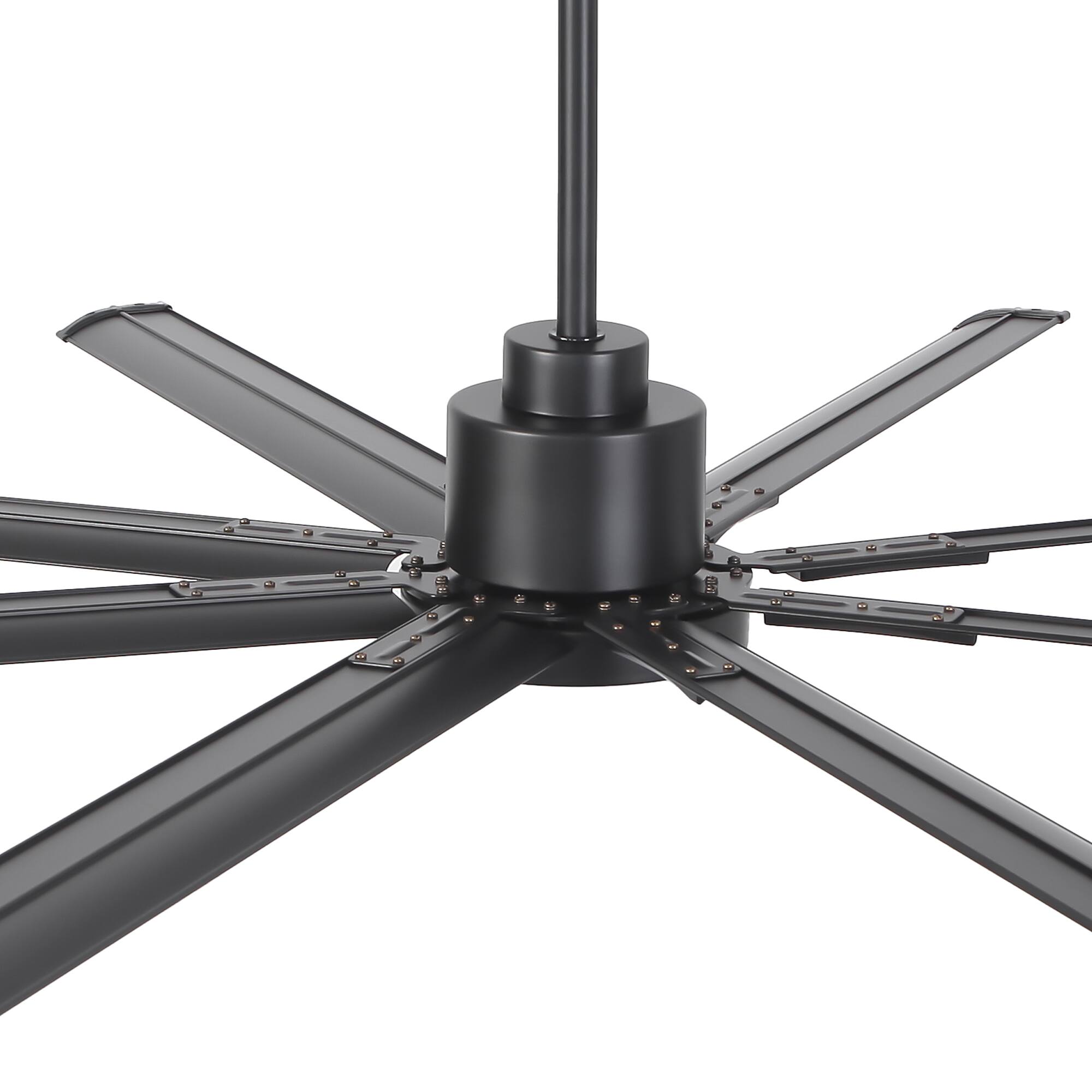 Alt View 5. Vaczon - 84" Industrial Aluminum 8-Blade Large Indoor Commercial Ceiling Fan with Dimmable 3CCT LED Light and Remote - Matte Black.